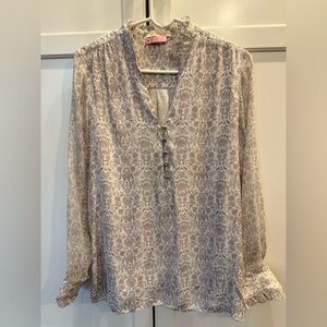 Etcetera Cream Lavender and Gray Floral Patterned silk Blouse